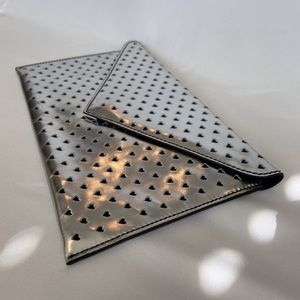 J. Crew Silver Leather Envelope Clutch W/ Heart Cutout